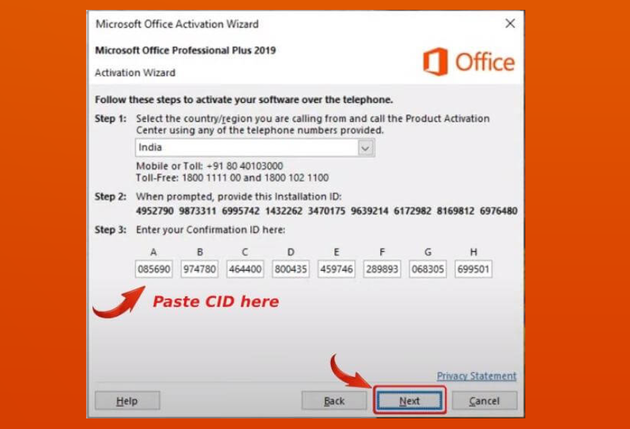 Insert confirmation ID
